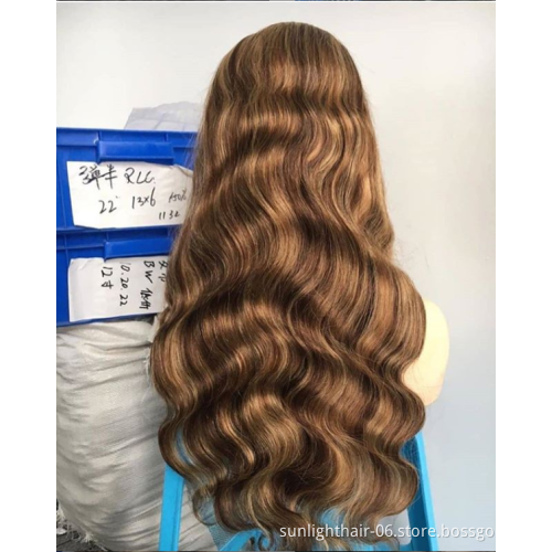 Highlight Wig Honey Brown Ombre Human Hair Wigs For Black Women 13X4 Straight Lace Front Transparent HD Lace Frontal Wigs
